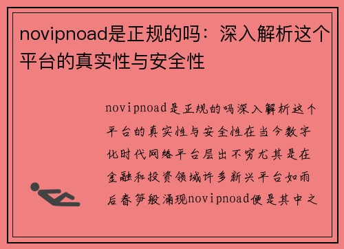 novipnoad是正规的吗：深入解析这个平台的真实性与安全性